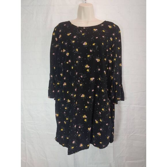 Old Navy Women's PETITE Size Large Black/Mustard Floral Dress - Picture 1 of 6